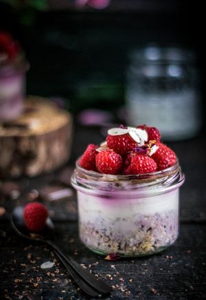 Muesli Yoghurt Pot Topped with Fresh Raspberries Recipe | Rustle Up