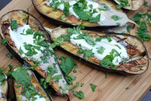 Roasted Aubergine with Crème Fraîche & Herbs Recipe | Rustle Up