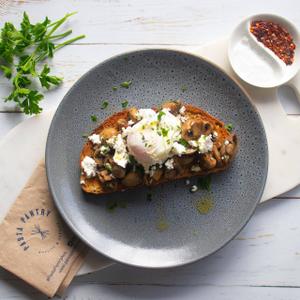 Sourdough Toast Topped with Mushrooms, Goat's Cheese & Poached Egg Recipe | Rustle Up