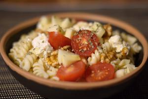 Tomato, Pear Pasta Salad with Feta & Walnuts Recipe | Rustle Up