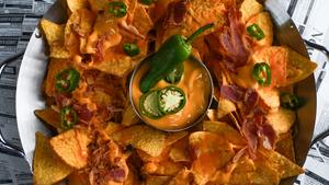 Spicy Nacho Cheese Tortillas with Crispy Bacon & Fresh Jalapeños Recipe | Rustle Up