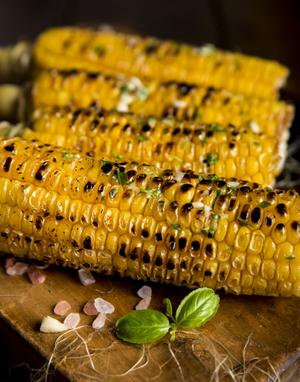 Char-Grilled Corn on the Cob with Garlic & Basil Recipe | Rustle Up