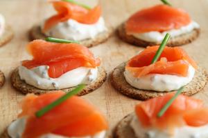 Smoked Salmon Canapés with Tzatziki on Oatcake Crackers Recipe | Rustle Up
