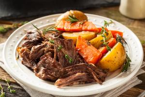 Slow Cooked Beef Brisket with Potatoes & Carrots Recipe | Rustle Up
