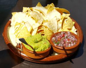 Cheesy Nacho Chips with Guacamole & Chunky Salsa Dip Recipe | Rustle Up